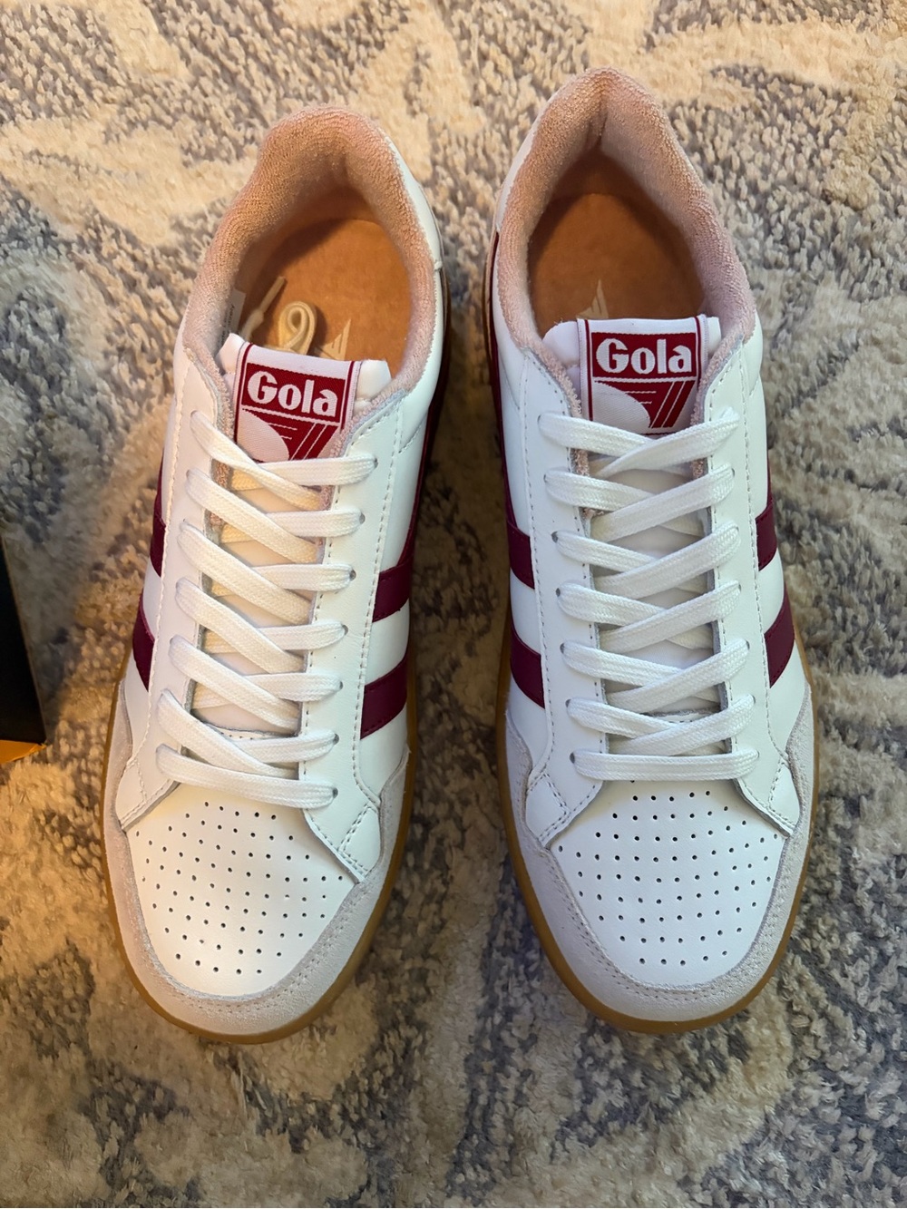 Gola women’s White Sneakers with Burgundy Stripes